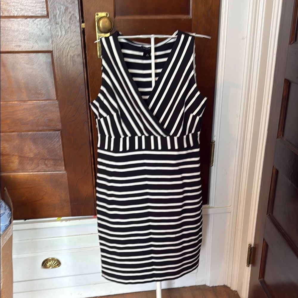 Ann Taylor Black and White Striped Midi Dress